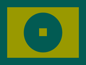 [dark yellow field, green border and centered emblem